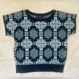 Pendleton Sweater Blue Aztec Southwestern Native Short Sleeve Cotton Size: Large